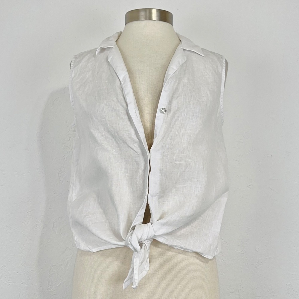 Tommy Bahama Preppy Coastal Nautical Top Sz XS Linen Button Tie Front Sleeveless